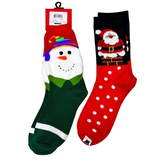 Snowman Santa Christmas Socks Bundle of 2 - Picture 2 of 3